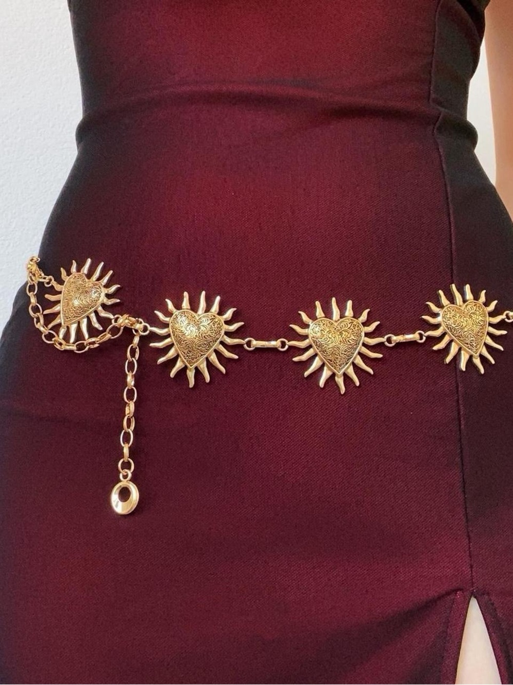 Punk Boho Gold Sun Heart Waist body chain y2k belt